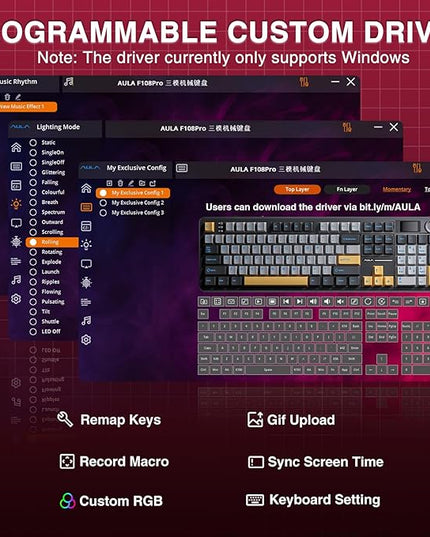 AULA F108 PRO - Wireless Mechanical Keyboard with Screen&Knob,Hot Swappable Gaming Keyboard with 8000mAh Battery,Pre-lubed Switches,RGB Backlit,PBT Keycaps Creamy Sounding Computer Keyboards,104 Keys