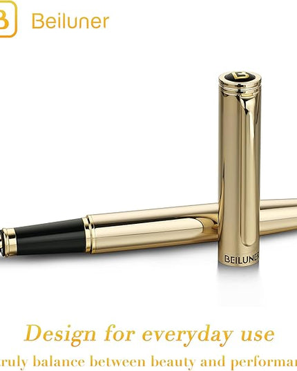 BEILUNER Gold Fountain Pen,Stunning Luxury Pens with 24K Gold Finish, Gorgeous 24K Gilded Nib(Medium), Fancy Pen Gift Set for Men&Women -Ink Converter-Elegant,Office,Nice Pen for Writing