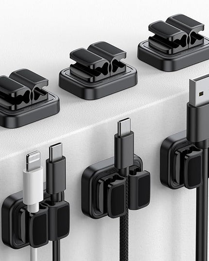 Lamicall 6Pack 3-in-1 Cord Spring Clip Holder - Small Clips for Desk Cable Organizer, Adhesive Adjustable Cable Holder for Charger Wire, USB Cord, Office, Car, Cord Management, Desk Accessories