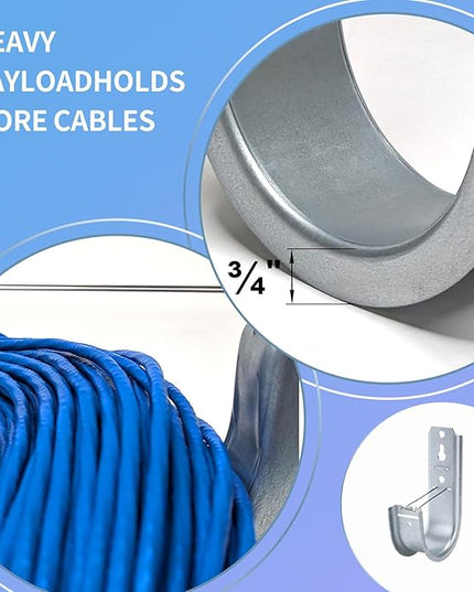 100 Pack 2-Inch Galvanized Steel Cable Support J-Hooks with Retainer Clips - Heavy Duty Wall Mount Cable Management Hooks for Structured Cabling & Organization