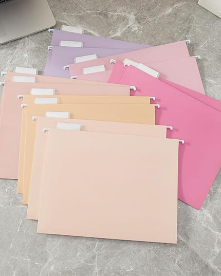 Beramon Hanging File Folder Kit Includes 1 Rose Gold Hanging File Desk Organizer and 24 Pack Hanging File Folders Letter Size with 1/5 Cut Tabs Design for School Office Home Supplies, Pink Design