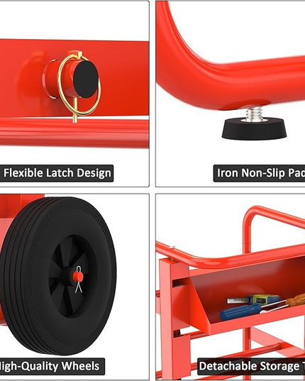 Tredre Red Wire Spool Rack with Wheels, Heavy Duty Cable Holder with 11 Rods – Mobile Multi-Spool Wire Rack Dispenser with Wheels and Storage Box for Efficient Workplace Cable Management