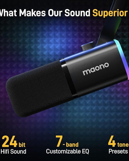 MAONO USB/XLR Dynamic Microphone for Gaming Streaming,Computer PC Microphone with Software-RGB, Mute Button, 48kHz/24bit Podcasting Desktop Mic for YouTube Video Recording PD100X