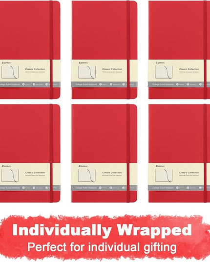 Comix 6 Pack Lined Journal Notebooks for Work, 240 Pages, 5.5"x8.3", Red, Hardcover, A5 Medium College Ruled, Journaling Notebooks for Notes-taking, Fits for Office School Home