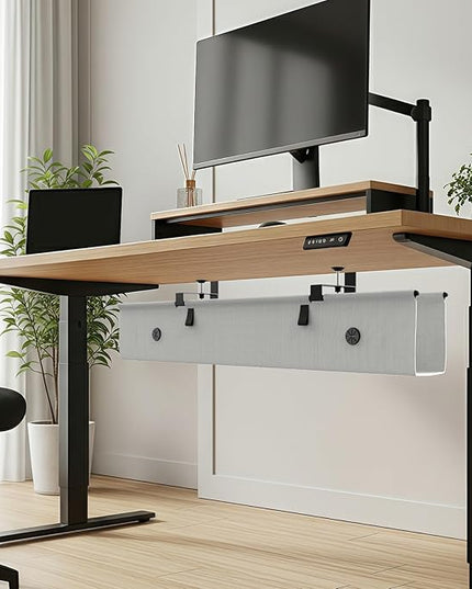 Under Desk Cable Management Tray, 40-inch No-Drill Cord Organizer with Anti-Sag Reinforced Base, Fabric Wire Management Hider for Standing Desk, Office & Gaming Accessories - Grey