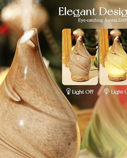 Porseme 150ml Essential Oil Diffuser Glass Color Changing Aroma Air Diffusers Aromatherapy Ultrasonic Cool Mist Humidifier 6 Running Hours Waterless Auto-Off for Sleeping, Yoga, Office, Spa (Desert)