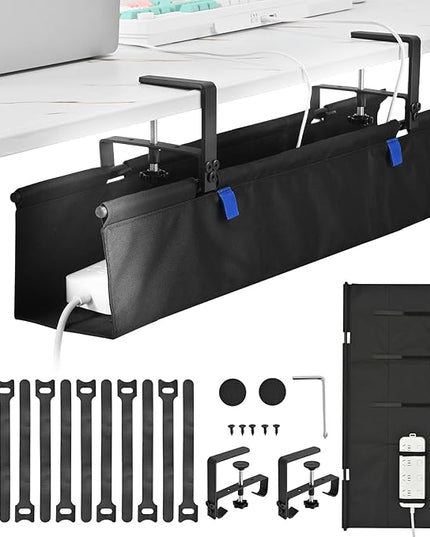 28" Under Desk Cable Management Tray- Clamp/Screw Mount Desk Cable Organizer Cable Tray Hiders for Office&Home
