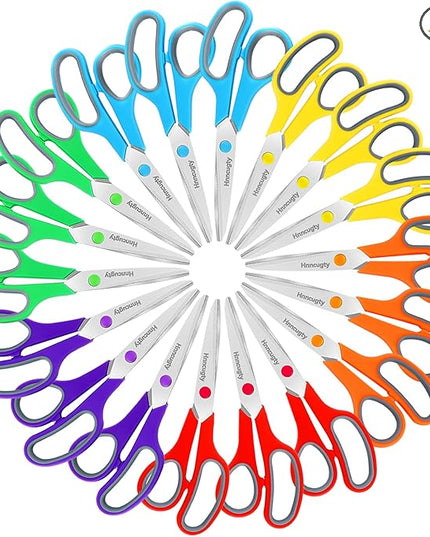 Scissors, Hnncugty 8" Scissors All Purpose Bulk Set of 18-Pack, Sharp Shears for Office Home Craft Sewing Fabric, High/Middle School Supplies Student Teacher Supplies, Comfort Grip Right/Left Handed