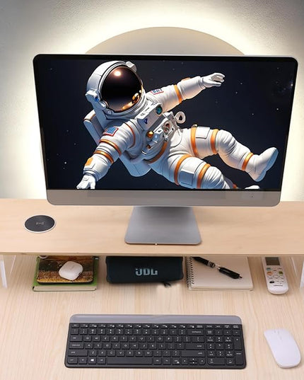 SUIBIAN White Monitor Stand Riser with Wireless Charging 31.5Inch Large, Computer Monitor Stand,Wooden Desktop Organizer Shelf for Office Desk Computer,Laptop,TV (White Oak)
