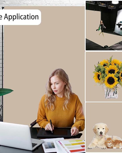 Beige Photo Backdrop,Photo Booth Portrait Photography Backdrops,Studio Beige Backdrop for Photoshoot Streaming Video Shooting 8FTx10FT