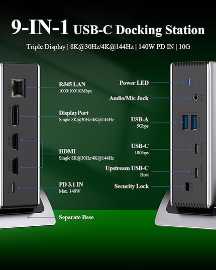 USB C Docking Station, Minthouz PD3.1 Docking Station 3 Monitorswith 4K@144Hz 2*HDMI+DP 140W PD Charge,USB-C 10Gb,2*USB-A 5Gbps, Gigabit Ethernet, Audio/Mic for Chrome OS & Windows