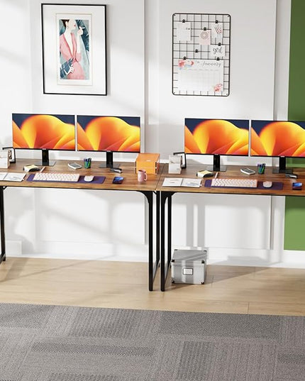 PayLessHere | 47 Inch Computer Desk | Brown | Office Desk with Metal Frame, Adjustable Feet | Water-Resistant, Scratchproof Surface | Sturdy Writing Table for Home Office or Study | Pack of 2