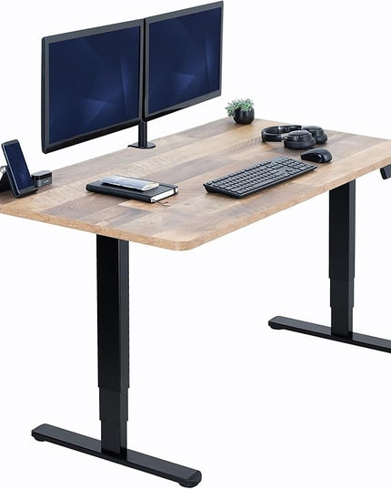 VIVO Electric 55 x 28 in Dual Motor Sit Stand Desk, Memory Height Adjustment, 2B Series, Reclaimed Wood Top Black Frame, DESK-KIT-2B55P