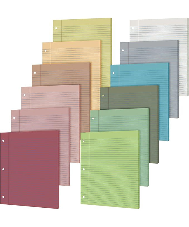 PerKoop 600 Sheets Colored Loose Leaf Paper 8.5" x 11" college ruled Lined 3 Hole Punched notebook Filler Paper for 3 Ring Binders Office School Supplies (Gemstone Color)
