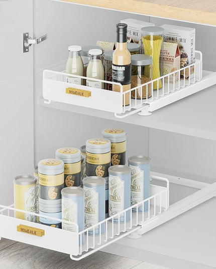 Under Sink Organizer, 2 Packs Under Sink Organizers and Storage, Slide Out Pull Out Cabinet Organizer Shelf with Metal Drawers for Kitchen Bathroom Pantry, White