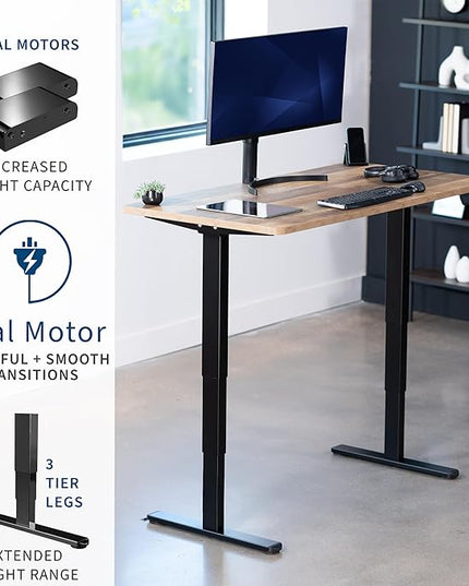VIVO Electric 55 x 28 in Dual Motor Sit Stand Desk, Memory Height Adjustment, 2B Series, Reclaimed Wood Top Black Frame, DESK-KIT-2B55P