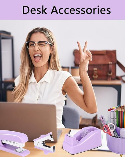 Office Supplies,Desk Accessories,with Stapler, Tape Dispenser,Desk Organizer,Folding Phone Holder,Pen,Journal Notebook,Scissor,Staple Remover,Staples,Clear Tape,Sticky Notes,Paper Clips,Bookmark,Ect