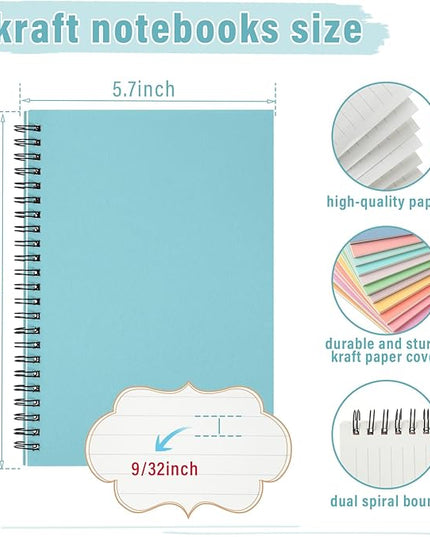 Fuutreo 12 Pcs Spiral Notebook for Work A5 8.3 x 5.7 Inch College Ruled Spiral Journal Notebook Kraft Cover Ruled Paper, 12 Color, 60 Sheets, 120 Pages for Office School(Candy Color)