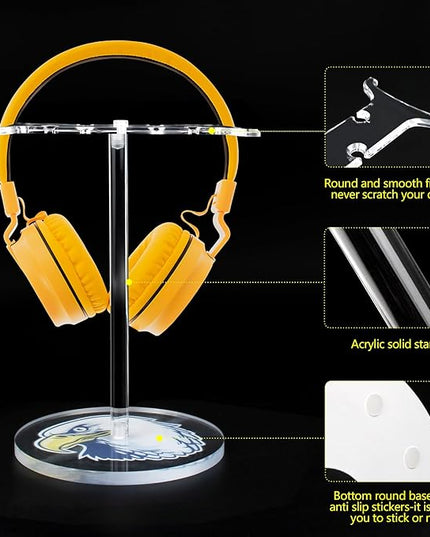 Clear Acrylic Headphone Stand for AirPods Max/Gaming Headsets (HyperX/Xbox) - Universal Holder for Bose, Beats & Wireless Headphones - Space-Saving Organizer (Black&White Eagle/Hawk)