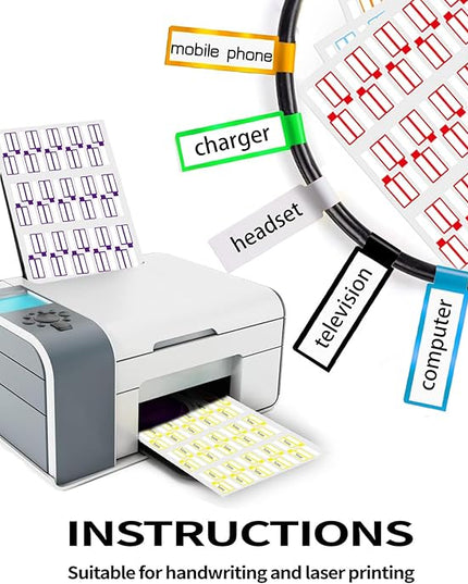 300 PCS Waterproof Cable Tags, 10 Colors Wire Labels for Management, Color Border Cord Labels Can Write On, Self Adhesive