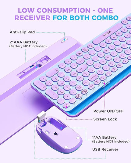 seenda Bluetooth Keyboard and Mouse for iPad, CTU-301 Wireless Multi-Device Connection Bluetooth+2.4G Keyboard Mouse Combo with Tablet Holder for iPad/Macbook/Windows, iOS/Andriod/Phone, Blue & Purple