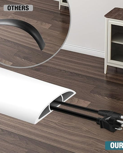 Floor Cord Cover, Cable Protector, 0.63W x 0.31H inches, Wire Cover for Extension Cords, Floor Cable Covers Prevent Cable Trips (White, 50-10 Feet)