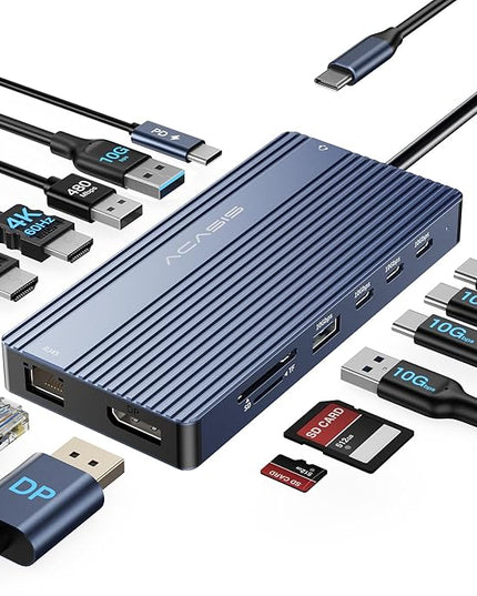 USB C Hub 14-1 USB C Docking Station Dual Monitor, with 2 HDMI+DP(4K60Hz), Ethernet, 3 USBC 10Gbps,100W PD, SD/TF 3.0, Audio, Laptop Docking Station for MacBook/Dell/HP/Lenovo ThinkPad/Surface (Grey)
