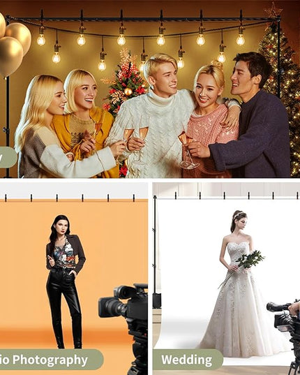 Backdrop Stand 10x7ft(WxH) Photo Studio Adjustable Backdrop Stand Kit Photography Backdrops with 4 Crossbars, 6 Clamps, 4 Spring Clip, 2 Sandbags and Carry Bag for Parties/Wedding/Photography