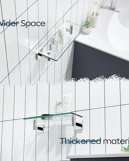 KOKOSIRI Bathroom Shelves Wall Mounted Floating Glass Shelf Polished Stainless Steel 12-Inch Hanging Rack for Storage/Room Decor 2 Pack B1105CH-L12-P2