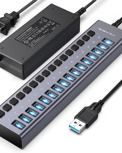 Powered USB 3.2 Hub, ACASIS 16 Ports USB 3.2 Hub with 10Gbps Data Speed，Aluminum Housing, USB Hub Powered with 96W Power Adapter, USB Hub for PC/Laptop, Computer, Flash Drive, Printer, Camera