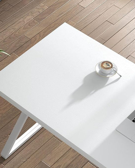 FOLUBAN White Desk, Modern Wood and Metal Computer Desk for Home Office, Simple Writing Work PC Desks for Bedroom, Industrial Study Gaming Table for Living Room, White, 47 Inch