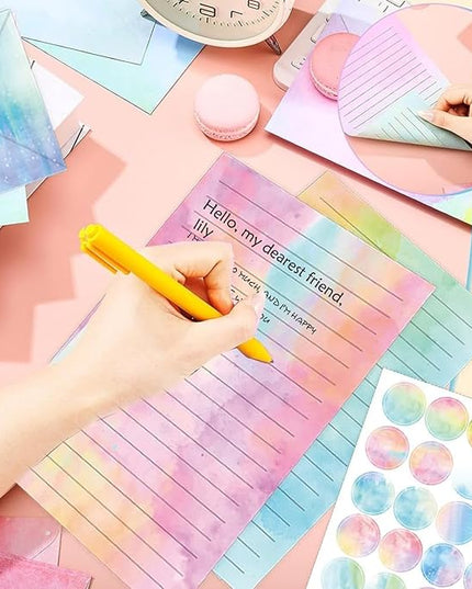 160 Pcs Stationery Paper Envelopes Set Includes 50 Lined Writing Paper & 50 Envelopes with 60 Colorful Round Dot Stickers, Cute Vintage Watercolor Letter Writing Stationery Paper Envelopes(10Style)