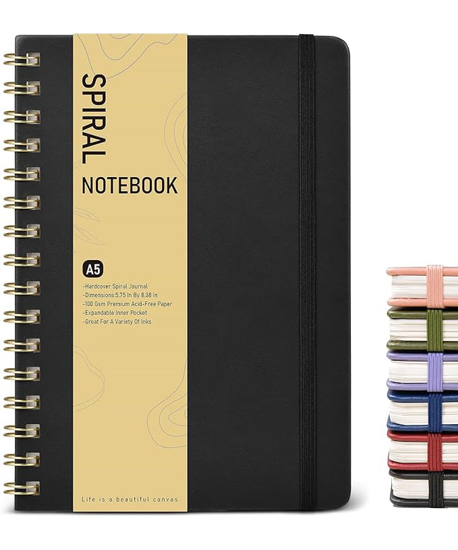 Dotted Spiral Journal Notebook, A5 Hardcover Spiral Journals for Women Men, 100 GSM Dot Grid Paper Notebooks, 150 Pages Spiral Bullet Dotted Notebook for Writing Note Taking 5.75" x 8.38" Black