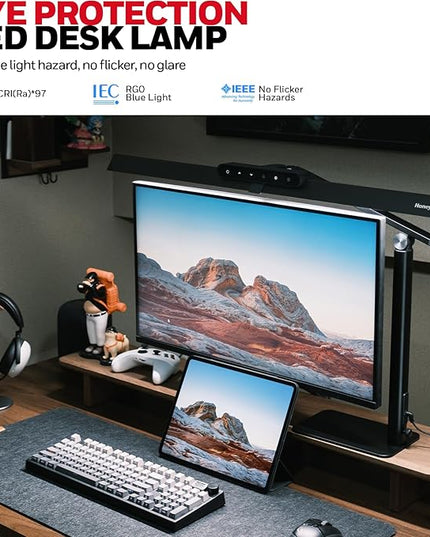 Honeywell LED Desk Lamp with Base - HJ1BK Sunturalux Eye-Caring Architect Desk Lamp for Home Office, 1200LM Computer Desk Light 4 Color Modes Stepless Dimming Task Desk Light with Timer Function Black