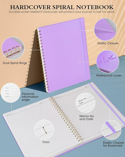 Spiral Notebook Journal 8.5” x 11”, A4 Large Notebooks for Women Men, College Ruled Lined Journal, 100 GSM Paper, Hardcover Spiral Bound Journals for Work School Writing Note Taking Business, Purple