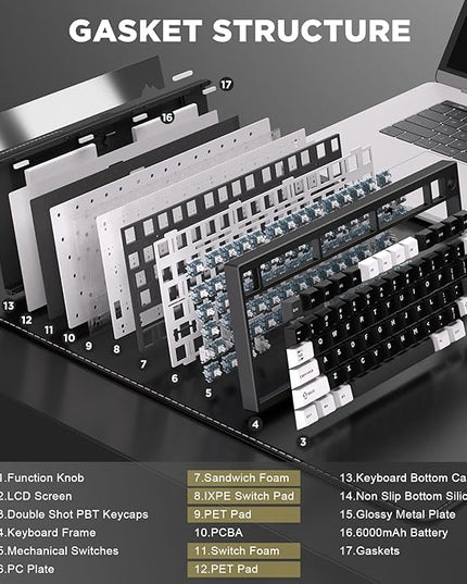 YUNZII AL80 Wireless Mechanical Keyboard,Full Aluminum CNC, Smart LCD Display,Hot Swappable Gasket Mount 75% Layout with Knob,BT/2.4G/USB-C,QMK/VIA Support for Win/Mac (Black, Gateron Zero Switch)