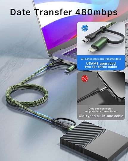 XUDUO Lightning Cable 4 in 1 Charging Cable iPhone Charger, USB C Charger USB A/C to C/L Fast Multi Charging Cord for iPhone 16 15 14 Pro Max/MacBook/iPad Pro/SamSungS24 for Multiple Devices