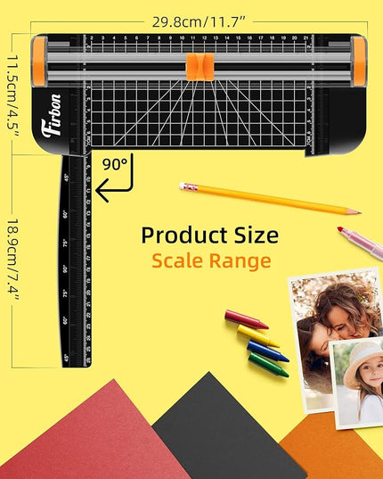 Firbon Black A5 Paper Cutter, Straight Small Paper Trimmer with Side Ruler for Scrapbooking Craft, Paper, Coupon, Label, Cardstock
