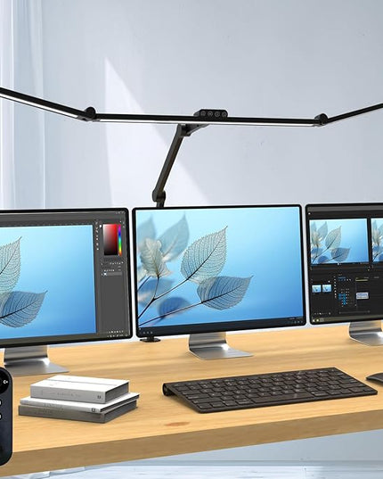 Micomlan 36W Bright Led Desk Lamp with Clamp, 47 Inches Long Architect Desk Lamp Home Office, Dimmable Table Light with Remote Adjustable Monitor Light Bar Tall Office Lighting for Computer Desktop