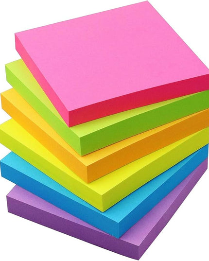 Sticky Notes 3x3 Self-Stick Notes Pads with 6 Bright Colors, Easy to Post for Office, School, Home, 6 Pads/Pack, 100 Sheets/Pad(Standard)