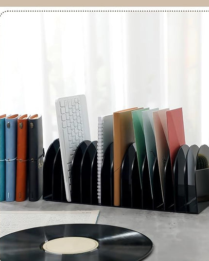 Ctosree Acrylic File Organizer for Desk Vertical 15 Compartments File Sorter Mail Organizer Desktop Countertop Folder Stand Racks for Office Home School Desk(Arch,Black)