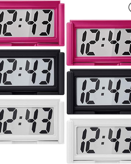 Frienda 6 Pieces Mini Digital Clock Small Digital Clock Stick on Battery Operated Self Adhesive Bracket for Car Dashboard Fridge (Black,Red,White)