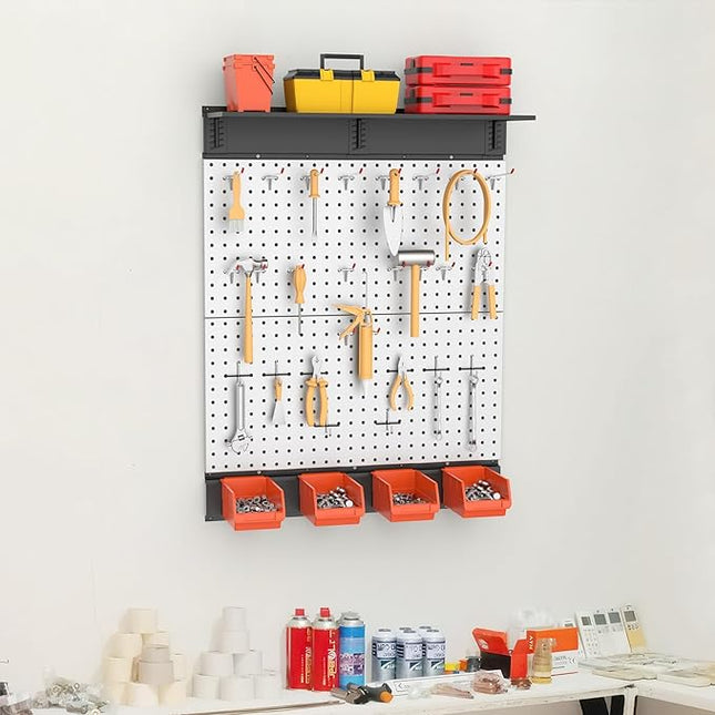 TORACK Metal Pegboard with Accessoreis for Garage Wall, Tool Organizer Pegboard with Hooks, Wall Mounted Bins/Shelf, Tool Storage Peg Board for Wall(Grey)