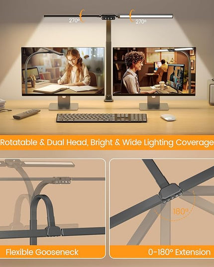 LED Desk Lamp for Home Office - Remote Control Desk Light Computer Lamp with clamp, 22W, Dimmable, Color Changing, Touch Control, Height Adjustable, Black Table Task Light Bar for Work