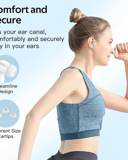 TAGRY Bluetooth Headphones True Wireless Earbuds 60H Playback LED Power Display Earphones with Wireless Charging Case IPX5 Waterproof in-Ear Ear buds with Mic for TV Smart Phone Laptop Computer Sports