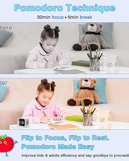 Cube Pomodoro Timer, Smart Productivity Timer 5/10/30/60 Minutes & Custom Countdown, Pause & Resume, Adjustable & Silent Visual Timer, Portable Rotation Multi Desk Timer for Study Task Work Kitchen