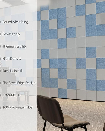 12 Pack Acoustic Panels Self Adhesive Sound Proof Foam, High Density Sound Acoustic Panel, 12X12X0.4 Inch Square Panels in Home, Office, Reccording Room, Studio,and more(Light Sky Blue)