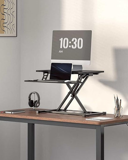 FLEXISPOT Standing Desk Converter 28" Wide Height Adjustable Sit Stand Riser, Small Size Desktop Workstation with Keyboard Tray for Home and Office, Black