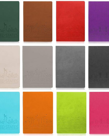 SINOBAND Colorful PU Leather Notebook, Travel Journal Set, Writing Diary Subject Notebooks Journals for Traveler, Kids, Students and Office, Lined Paper, 128 Pages, Pack of 4, Random Colors