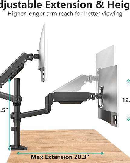 WALI Dual Monitor Mount, 13-32 Inch Adjustable Spring Dual Monitor Arm for Desk Holds Max 19.8 lbs Screens, Swivel Vesa Bracket with C Clamp, Grommet Mounting, Monitor Arms for 2 Monitors (GSDM002)